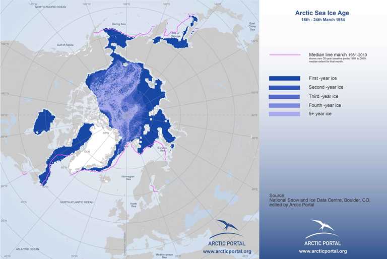 Arctic Portal Map - Arctic Sea Ice Age March 1984